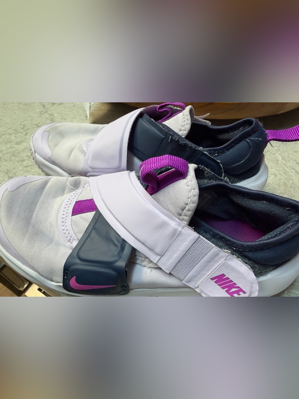 Nike Kids Slip-On Sneakers White Gray Purple Accent